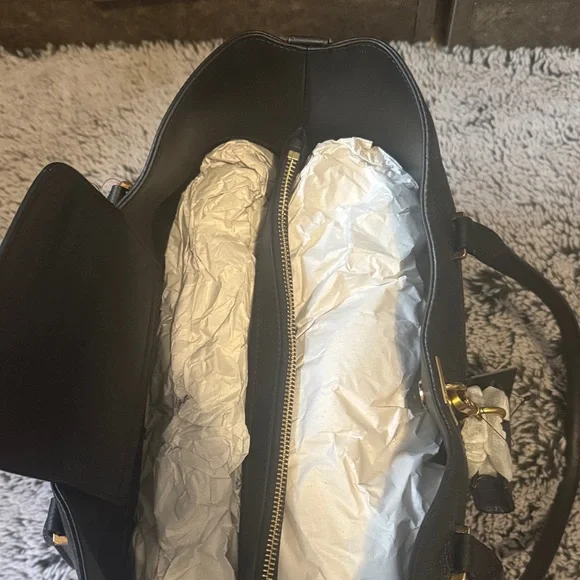 Karl Lagerfeld Black Leather Tote with Gold-Tone Accent With Added Charm & Dusty - Picture 8 of 16